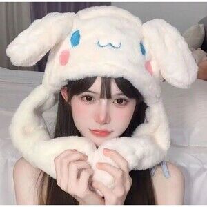 Sanrio white plush cinammoroll hat scarf animated ears fur